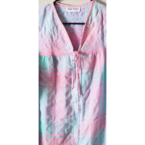 Vintage Lady Ronte Plaid Pink Green Blue Mumu House Dress Smock Women  Medium - Picture 7 of 8